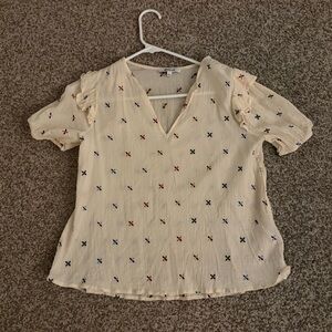 Women's Cream Top with Multicolor Cross Pattern